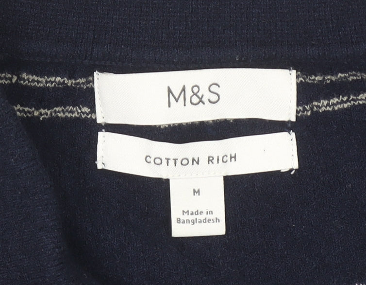 Marks and Spencer Mens Blue Striped Cotton Polo Shirt Size M