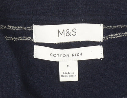 Marks and Spencer Mens Blue Striped Cotton Polo Shirt Size M