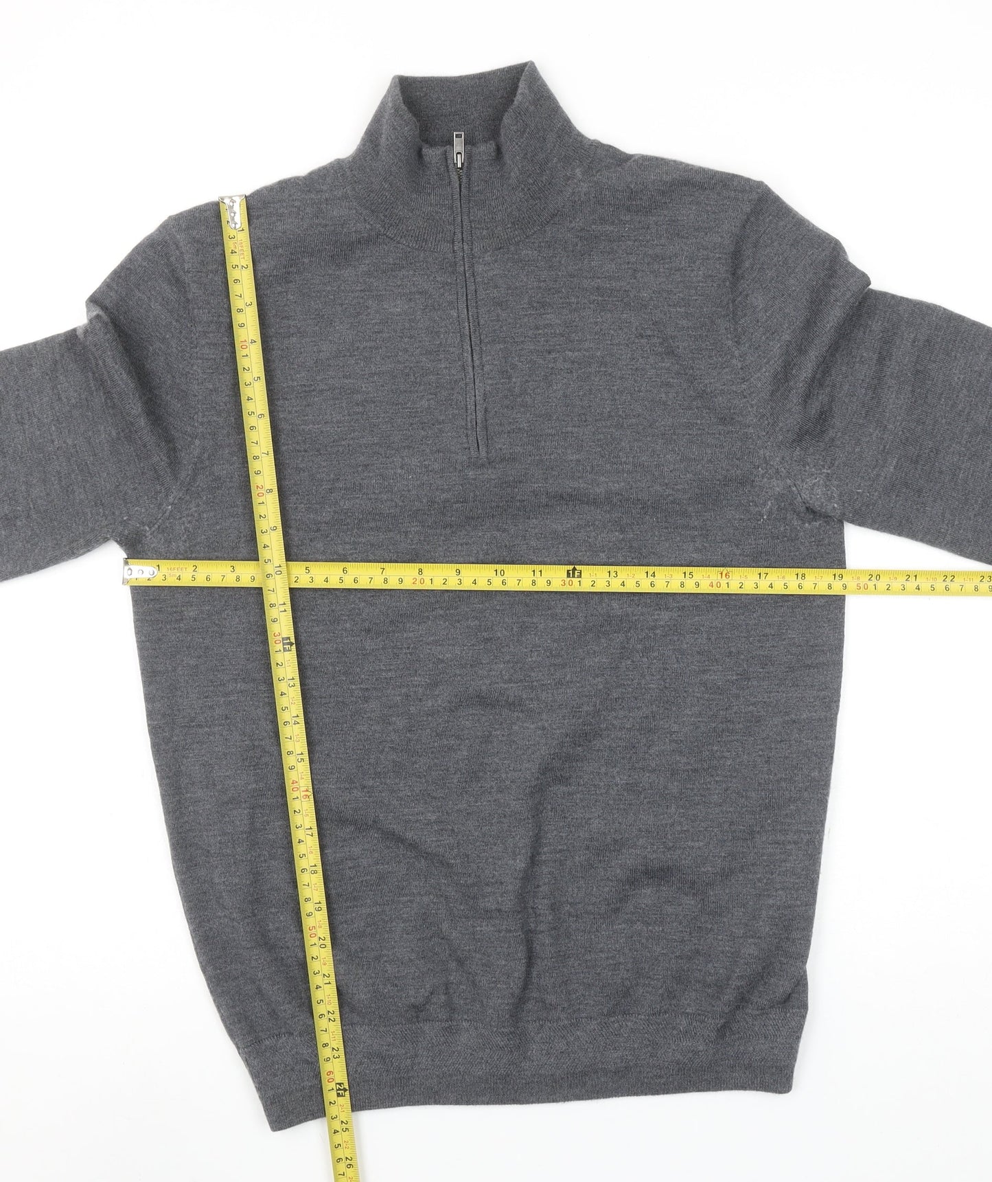 Spoke Men’s Grey Merino Wool Half Zip Jumper Size M Slim Fit