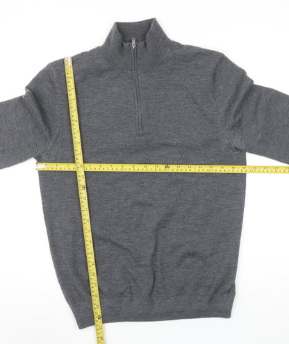Spoke Men’s Grey Merino Wool Half Zip Jumper Size M Slim Fit