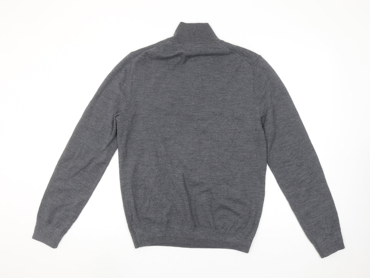 Spoke Men’s Grey Merino Wool Half Zip Jumper Size M Slim Fit