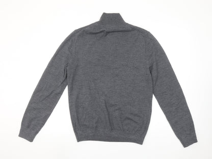 Spoke Men’s Grey Merino Wool Half Zip Jumper Size M Slim Fit