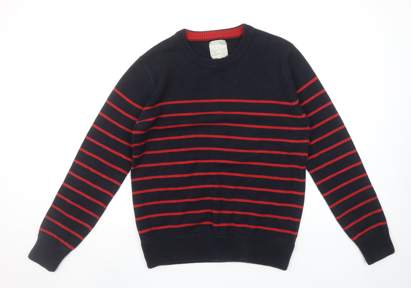 Burton Men’s Blue & Red Striped Cotton Crew Neck Jumper M