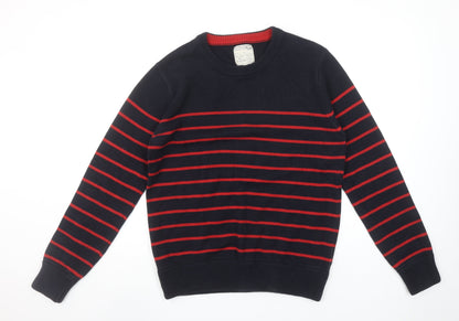 Burton Men’s Blue & Red Striped Cotton Crew Neck Jumper M
