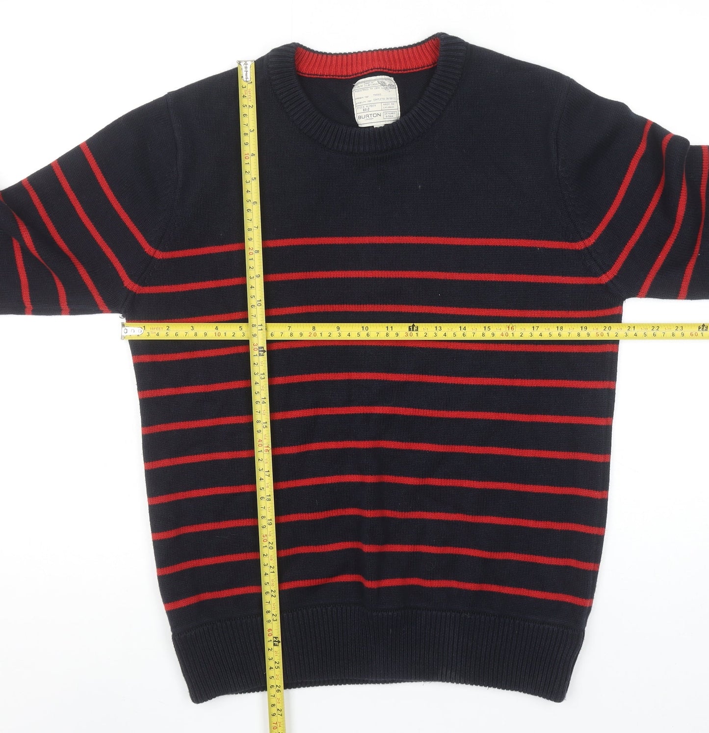 Burton Men’s Blue & Red Striped Cotton Crew Neck Jumper M