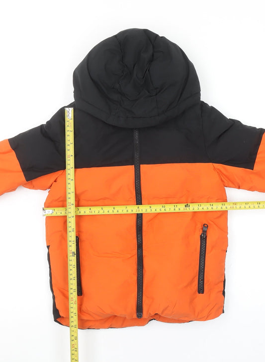 Next Boys Orange & Black Puffer Jacket Hooded 6 Years Full Zip Winter Coat