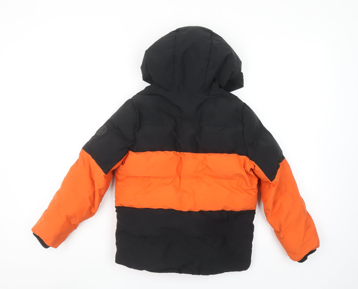 Next Boys Orange & Black Puffer Jacket Hooded 6 Years Full Zip Winter Coat