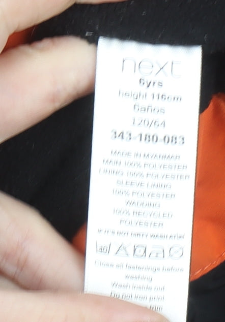 Next Boys Orange & Black Puffer Jacket Hooded 6 Years Full Zip Winter Coat