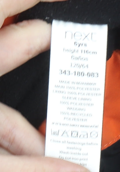 Next Boys Orange & Black Puffer Jacket Hooded 6 Years Full Zip Winter Coat