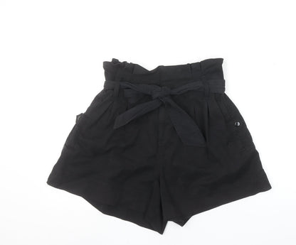 Topshop Women’s Black Paperbag Shorts Size 14 Lyocell Belted High Waist