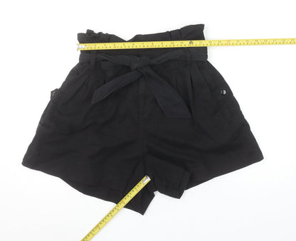 Topshop Women’s Black Paperbag Shorts Size 14 Lyocell Belted High Waist