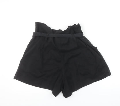 Topshop Women’s Black Paperbag Shorts Size 14 Lyocell Belted High Waist