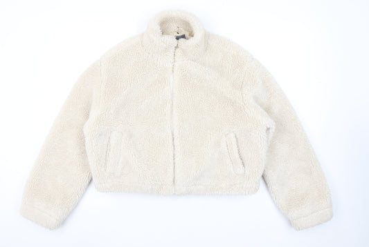 Primark Women Beige Cropped Fleece Zip Jacket Size M 12/14