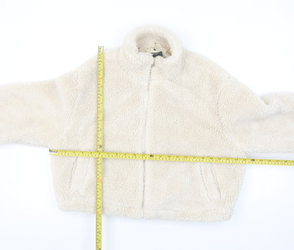 Primark Women Beige Cropped Fleece Zip Jacket Size M 12/14