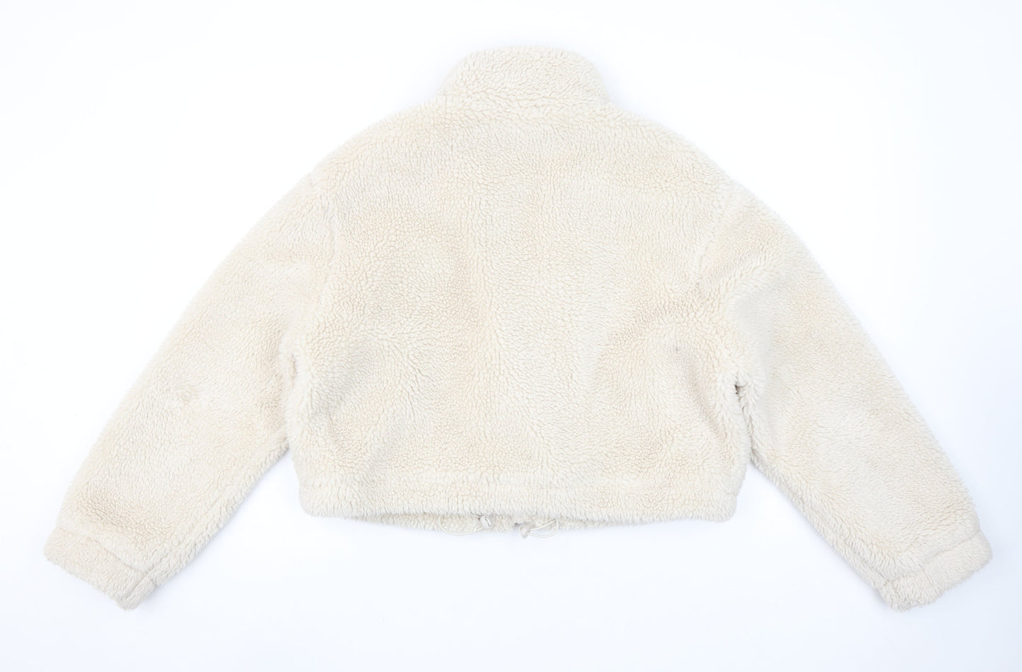 Primark Women Beige Cropped Fleece Zip Jacket Size M 12/14