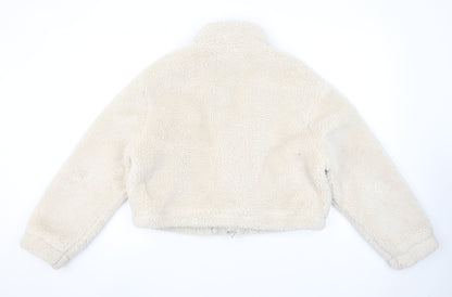 Primark Women Beige Cropped Fleece Zip Jacket Size M 12/14