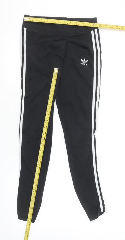 Adidas Women Black Cotton Blend Leggings UK 12 Side Stripe Sports Trousers