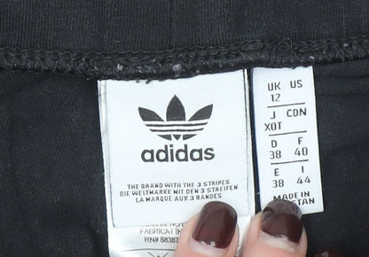 Adidas Women Black Cotton Blend Leggings UK 12 Side Stripe Sports Trousers