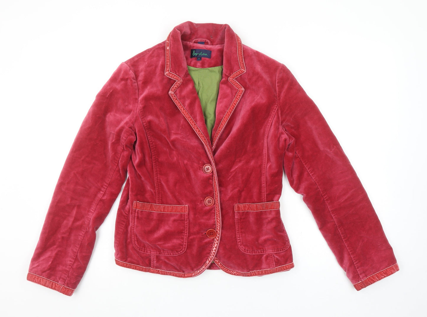 Boden Women Red Velvet Cotton Blazer Jacket Size 10 Regular