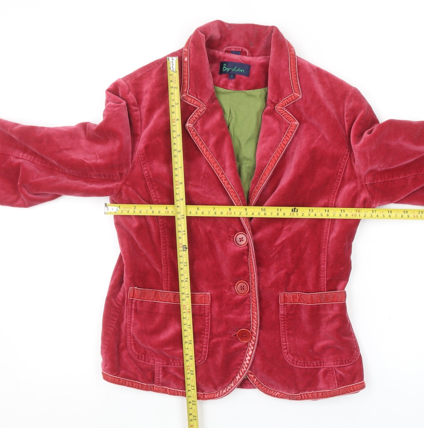 Boden Women Red Velvet Cotton Blazer Jacket Size 10 Regular