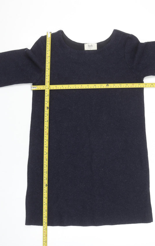 Hush Womens Blue Wool Shift Dress XS 3/4 Sleeve Knee Length