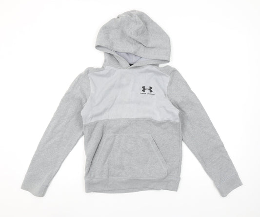 Under Armour Boys Grey Pullover Hoodie Medium ColdGear Fleece