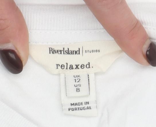 Womens UK Size 12 River Island White Basic T-Shirt