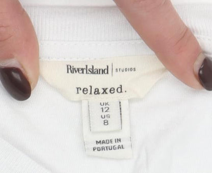 Womens UK Size 12 River Island White Basic T-Shirt