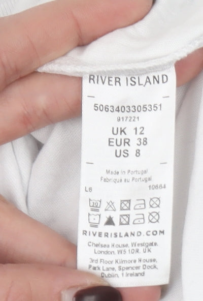 Womens UK Size 12 River Island White Basic T-Shirt