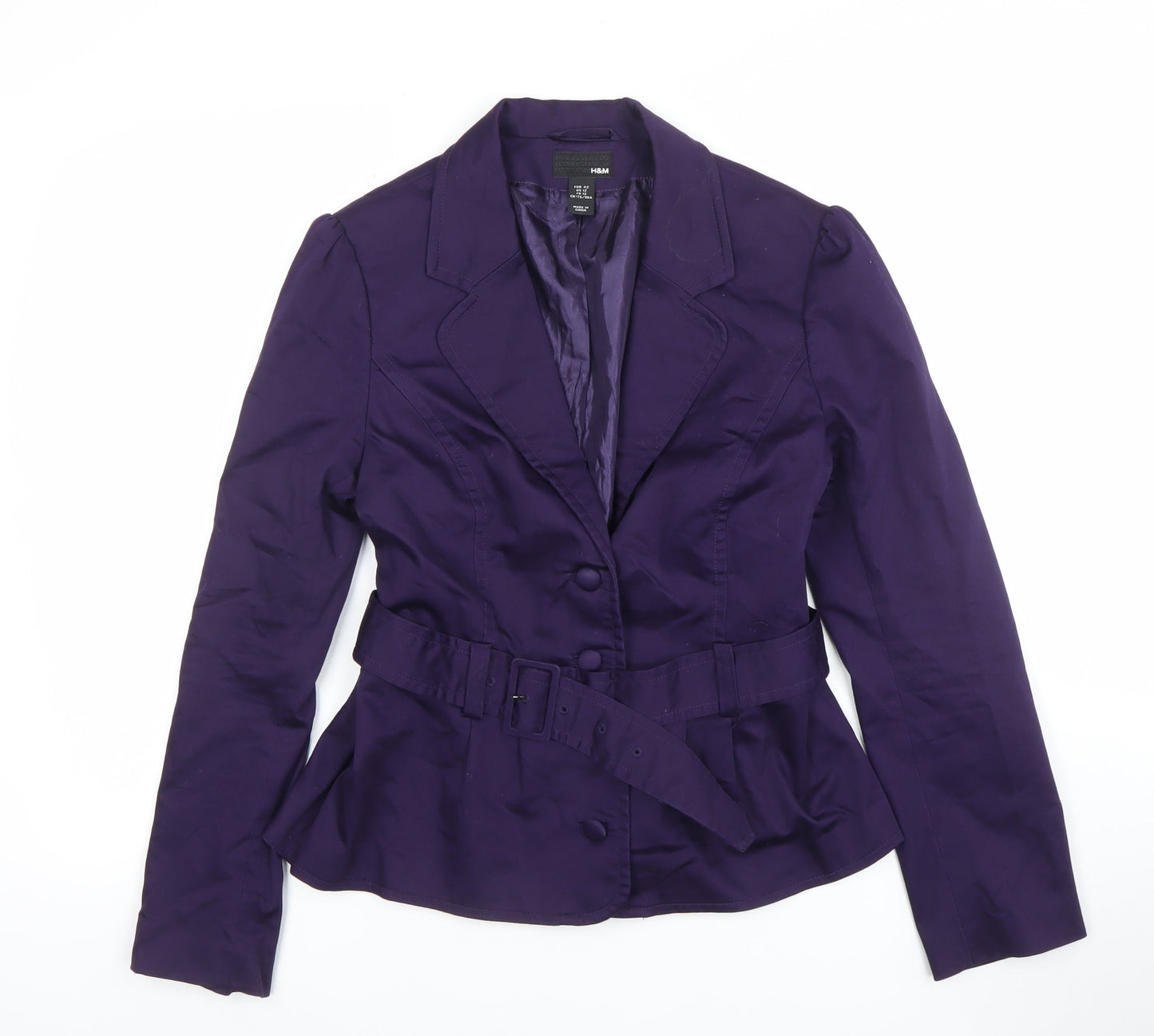 H&M Women's Purple Belted Single-Breasted Blazer UK 14