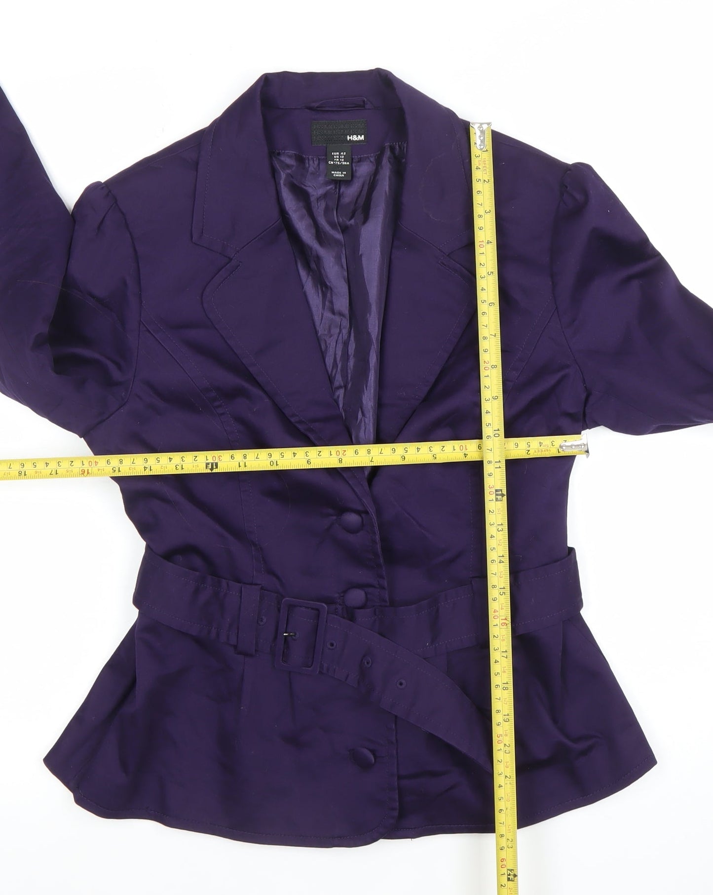 H&M Women's Purple Belted Single-Breasted Blazer UK 14