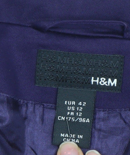 H&M Women's Purple Belted Single-Breasted Blazer UK 14