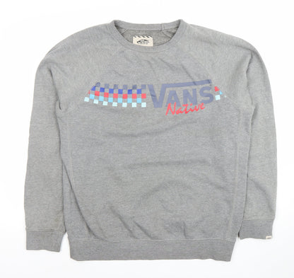 Vans Men's Grey Crew Neck Sweatshirt L Logo Pullover Skate Style