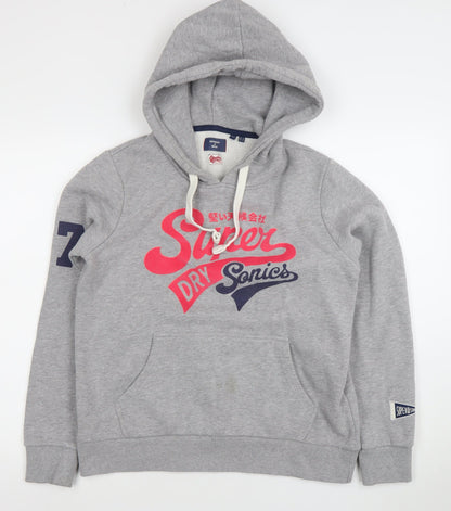 Superdry Women's Grey Pullover Hoodie Size 14 Osaka Graphic Sweatshirt