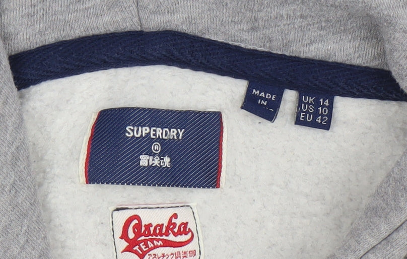 Superdry Women's Grey Pullover Hoodie Size 14 Osaka Graphic Sweatshirt