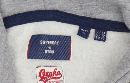 Superdry Women's Grey Pullover Hoodie Size 14 Osaka Graphic Sweatshirt