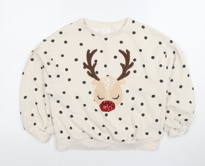 Next Girls Beige Polka Dot Reindeer Christmas Sweatshirt 11 Years