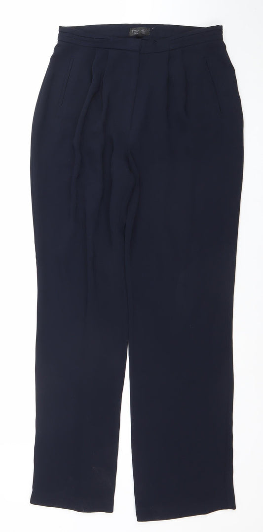 Topshop Women’s Navy Blue Pleated Trousers Size 10 Regular Fit