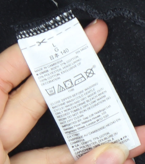 GAP Kids Boys Black Full Zip Hoodie Size 10-11 Years Cotton Blend