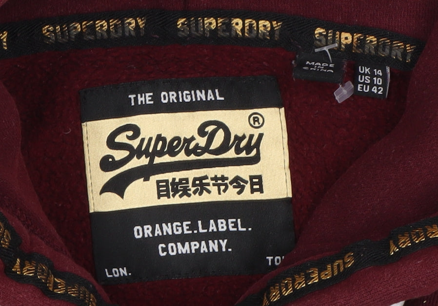 Superdry Womens Burgundy Hooded Pullover Hoodie UK 14 Orange Label
