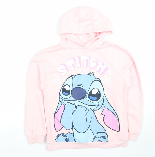 Primark Girls Pink Stitch Hoodie 10-11 Years Pullover Disney Fleece
