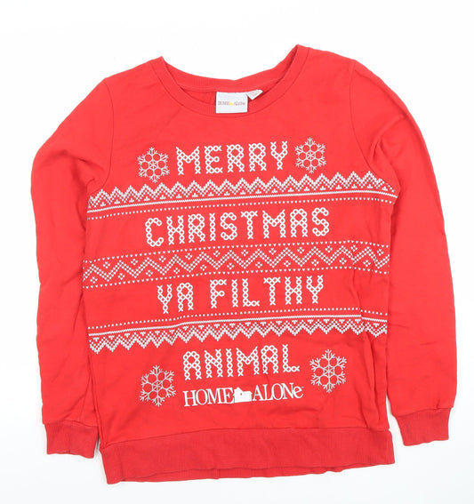 Womens UK Size 12 Home Alone Red Pullover Sweatshirt