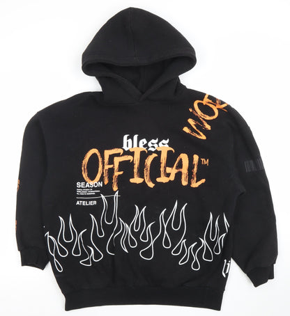 Boohoo Women's Black Graphic Flame Print Pullover Hoodie M