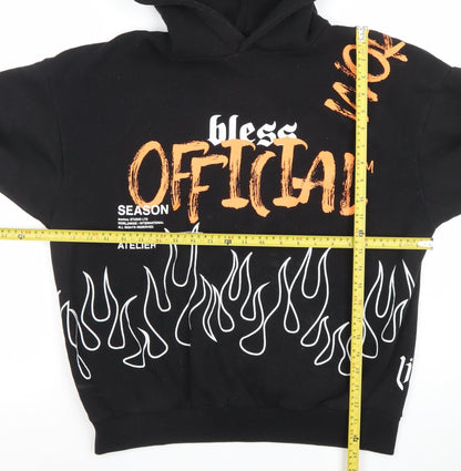 Boohoo Women's Black Graphic Flame Print Pullover Hoodie M