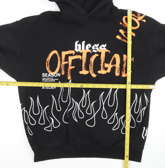 Boohoo Women's Black Graphic Flame Print Pullover Hoodie M