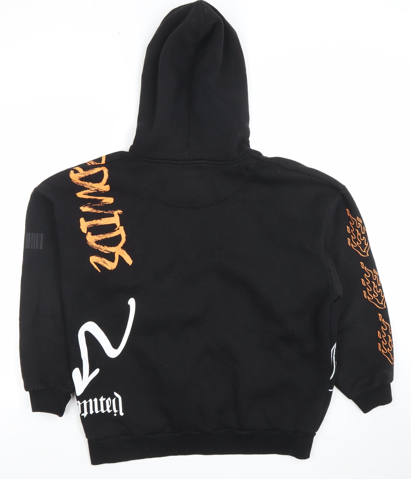 Boohoo Women's Black Graphic Flame Print Pullover Hoodie M