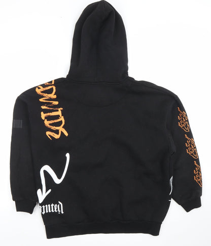 Boohoo Women's Black Graphic Flame Print Pullover Hoodie M