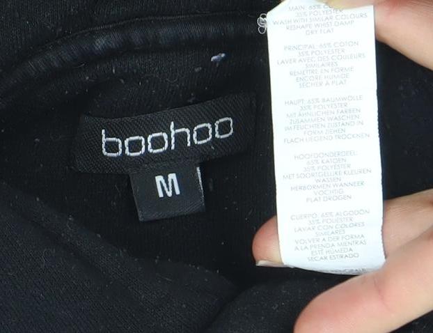 Boohoo Women's Black Graphic Flame Print Pullover Hoodie M