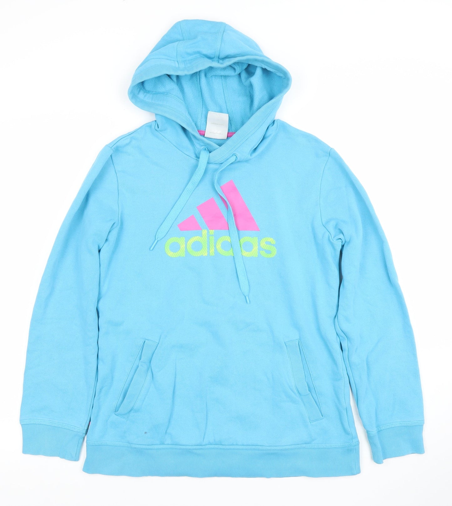 Adidas Women Blue Pullover Hoodie Size 14 Cotton Blend Logo Print