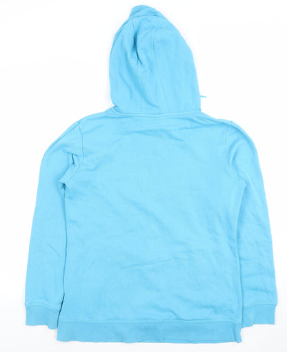 Adidas Women Blue Pullover Hoodie Size 14 Cotton Blend Logo Print